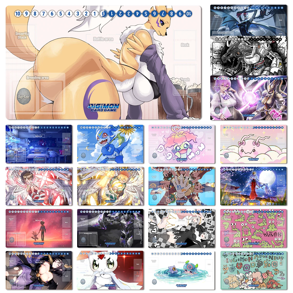 Digimon Playmat-alfombrilla de goma para juegos de mesa, alfombrilla de ratón para tarjetas comerciales, Renamon, Sistermon, DTCG, CCG, Mugendramon, bolsa gratis