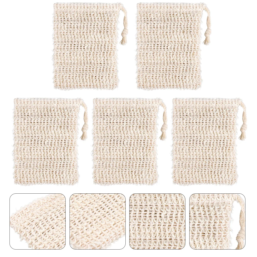 

5Pcs Foaming Drawstring Natural Ramie Soap Saver Light Yellow Shower Soap Bathing Soap Pouch Soap Saver Pouch