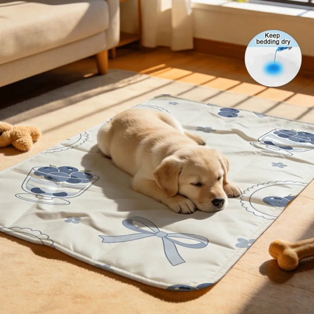 Pastel Blueberry Dessert Bow Flowers Washable Reusable Pet Bed Liners Absorbent Waterproof Cover for Pet Cushions