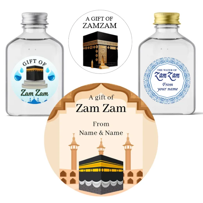 

Personalised ZamZam Water Bottle Stickers Hajj Umrah Mubarak Eid Label Box Bag Seal Muslim Ramadan Kareem Celebration