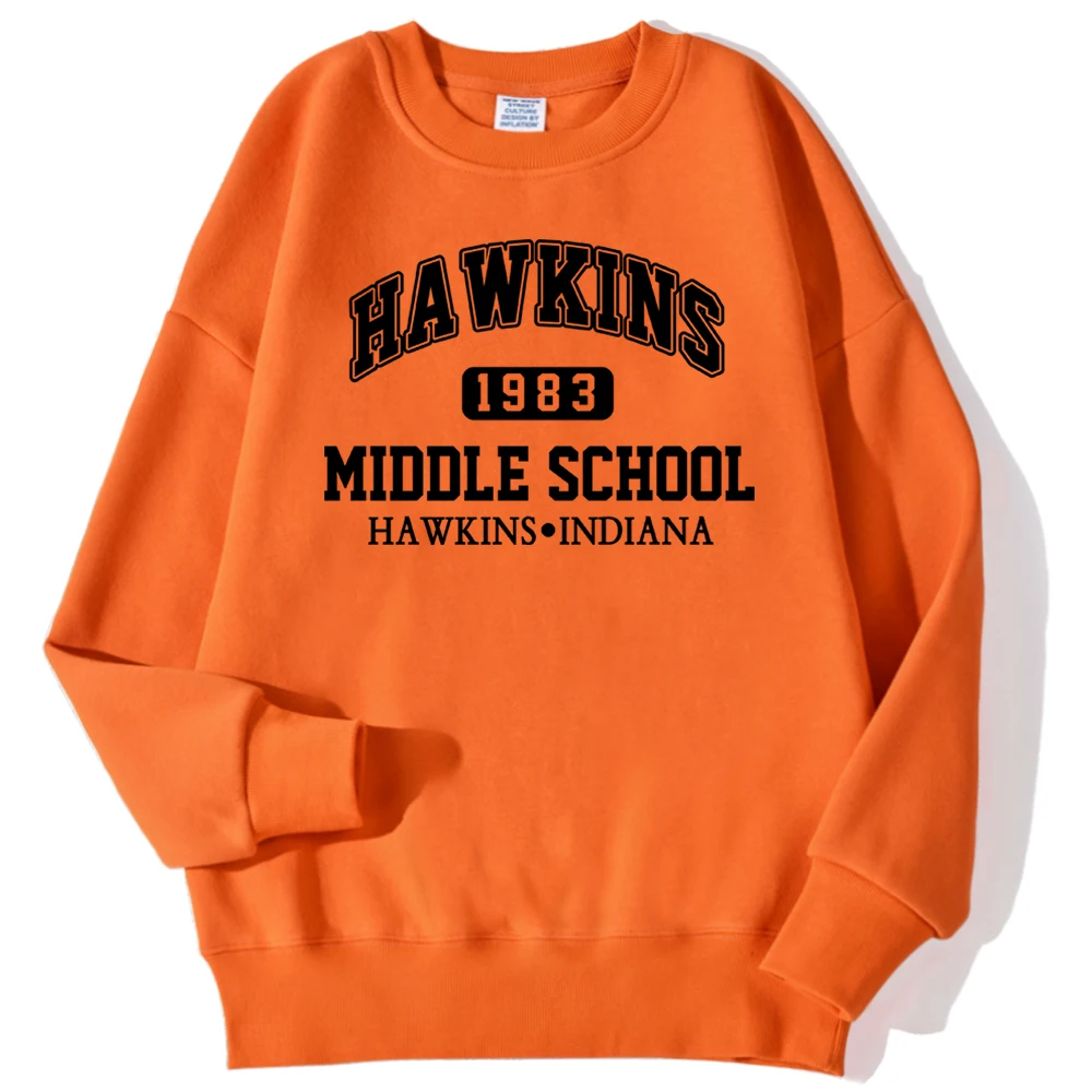 Hawkins 1983 Middle School Printing Men\'S Sweatshirts Fashion Casual Hoody Loose Crewneck Pullover Autumn Fleece Streetwears