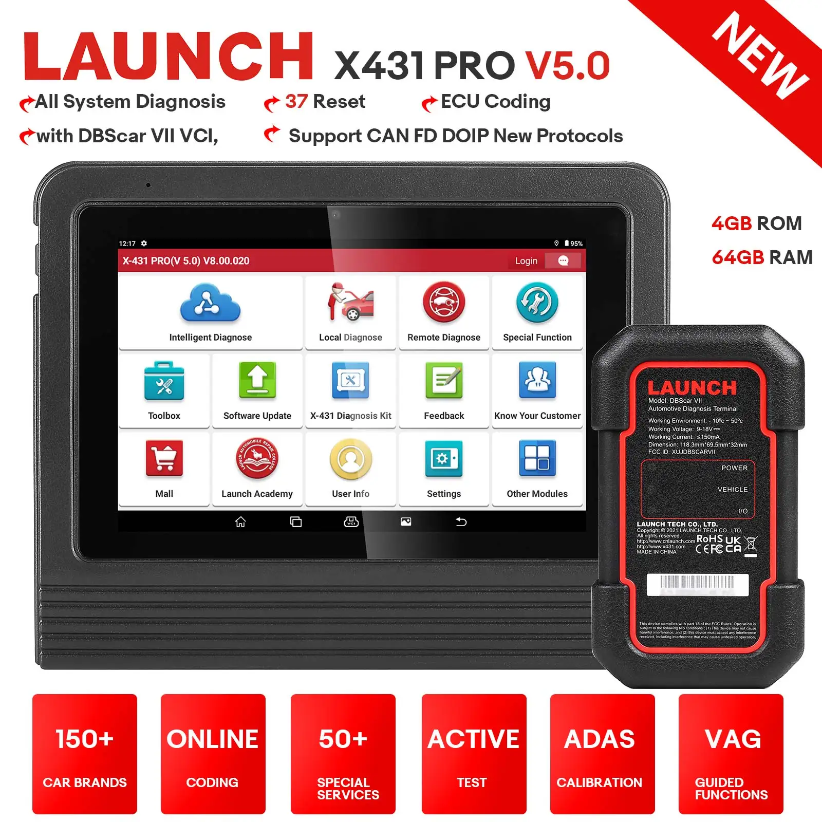 LAUNCH X431 V Pro 5.0 Elite 2025 New Gen. OEM Bluetooth Bidirectional Scan Tool With/Can Fd Doip, Same as, Online Coding 38+ Res
