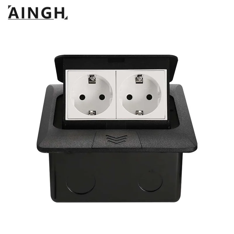 

Outlet 220V Socket Black EU Israel UK 16A In The Countertop Invisible Embed Multiple Plugs For Electricity With Built-In Switch