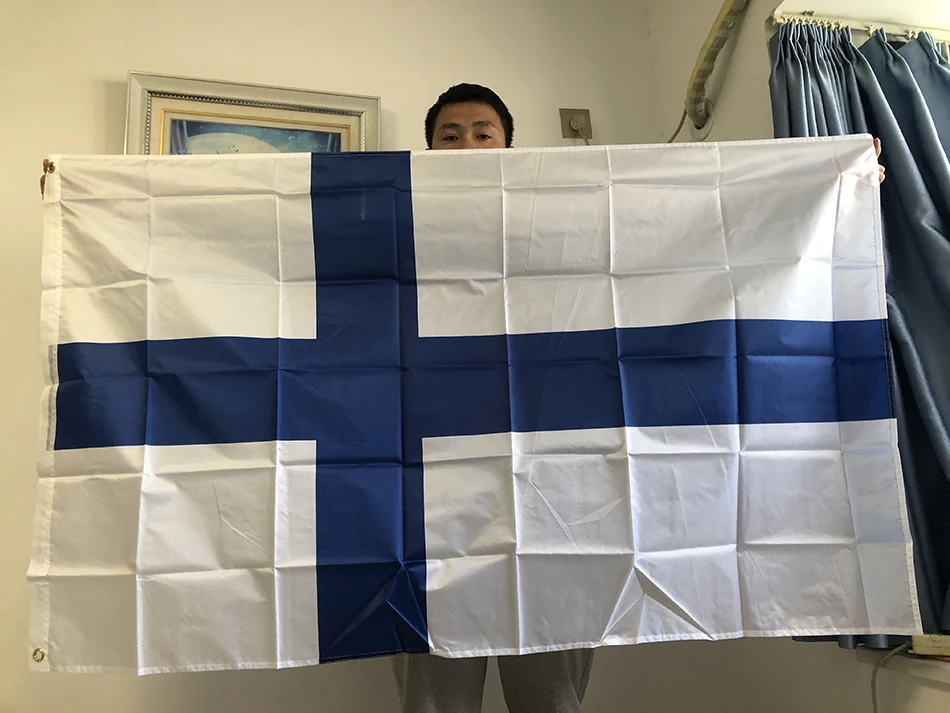 SKY FLAG Finlandia Flaga 3x5fts wisząca Poliester standardowa Flaga Narodowa Baner Zewnętrzny Wewnętrzny 150 * 90cm Flaga