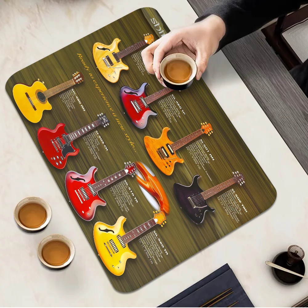 Guitar Collection Printed Dish Drying Mat Super Absorbent Coffee Drain Pad Tableware Quick Dry Rug Kitchen Dinnerware Placemat