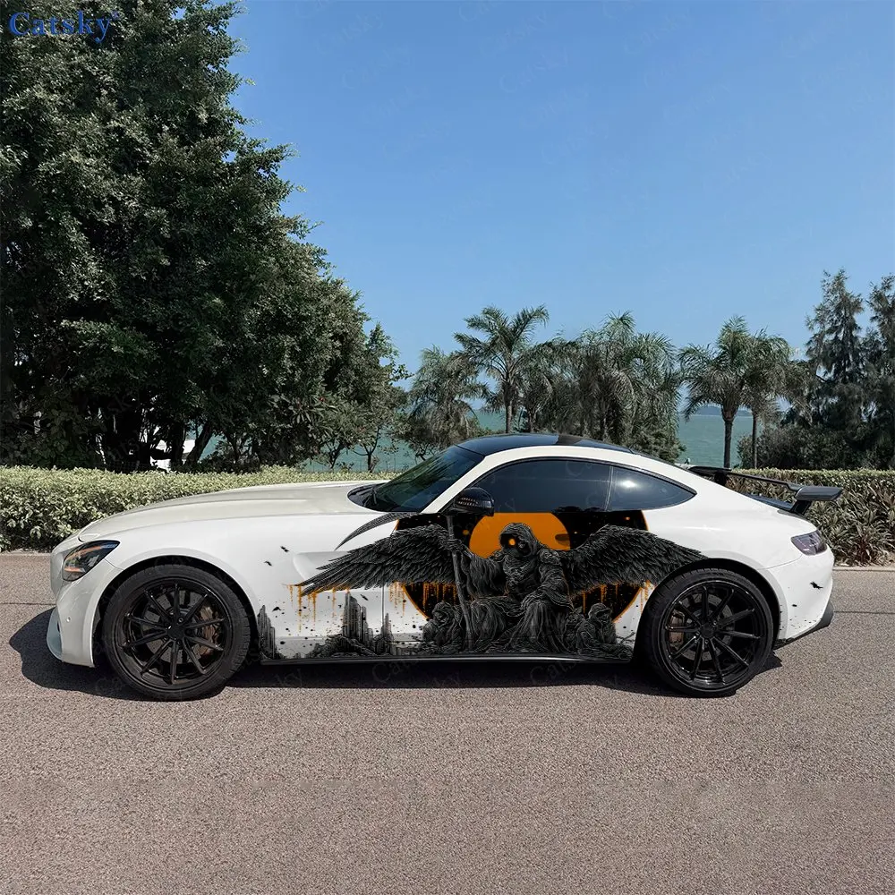 

2pcs Grim Reaper Scythe Sunset Car Side Wraps, Self-Adhesive PVC Waterproof & Scratch-Resistant Stickers, Car Accessory Gift