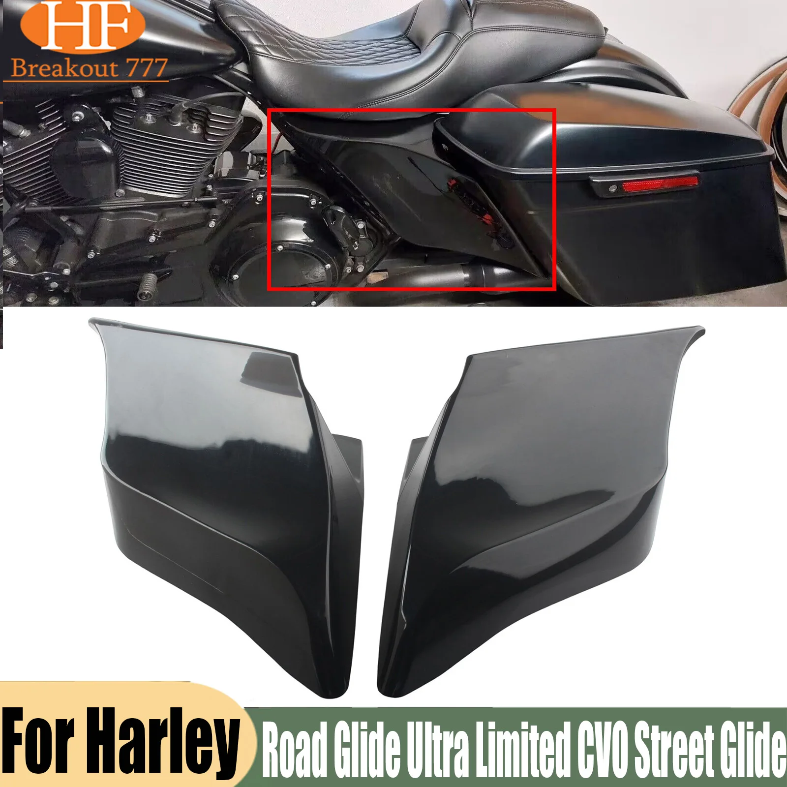 Unpainted Black Extended Side Cover Stretch Panel For Road King FLHR For Road Glide Ultra Limited CVO Street Glide