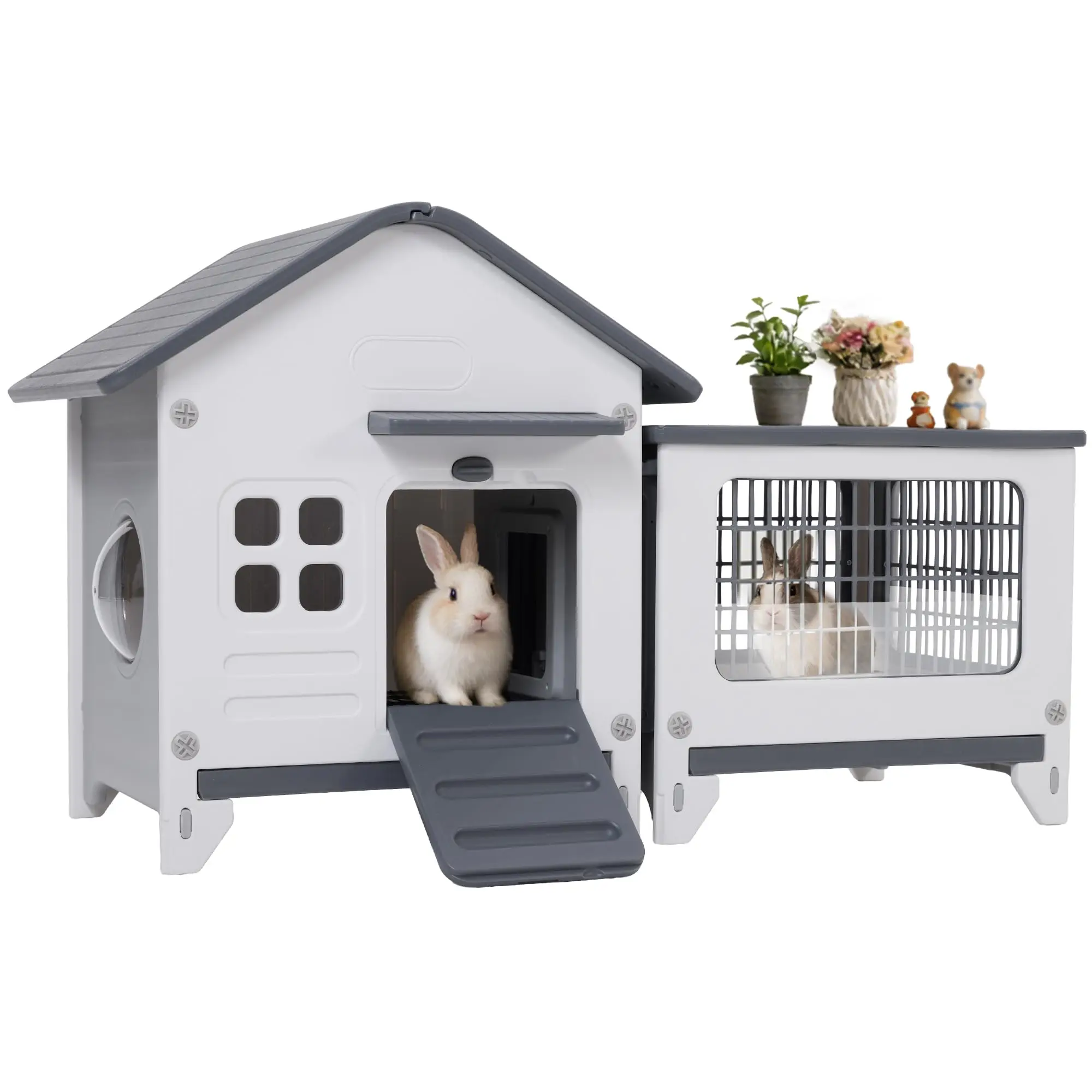 Rabbit Cage Outdoor Indoor, Plastic Bunny Cage Guinea Pig Cages with Run