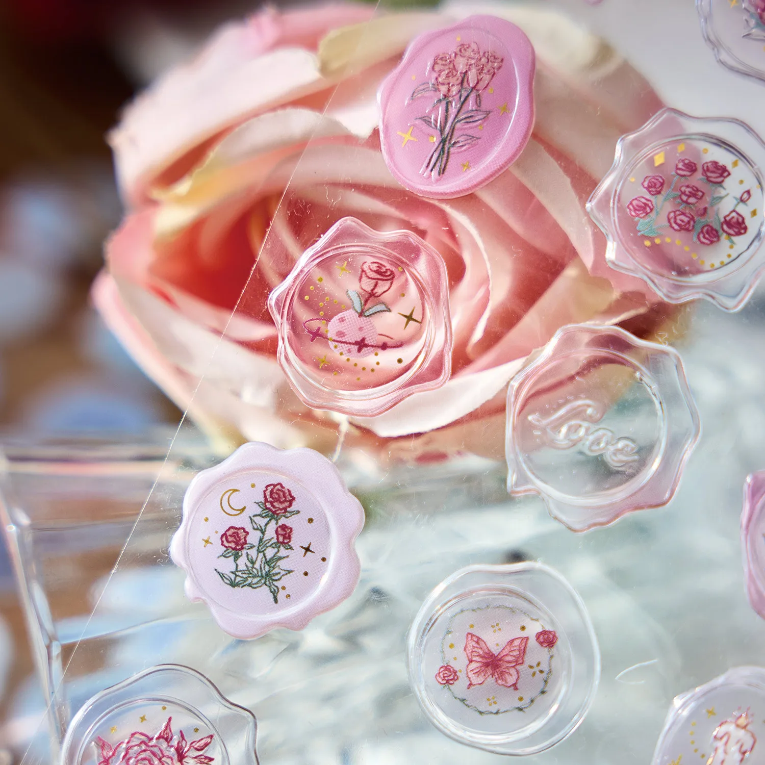 Fire Paint Glue Sticker Rose Sea Series Stereo Handbook DIY Decorative Fire Paint Sticker Envelope Seal Sticker