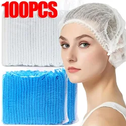 50/100pcs Disposable Bouffant Caps Stretch Net Hair Head Cover Non Woven Fabric Dust Strip Hat Cooking Kitchen Bathroom Supplies