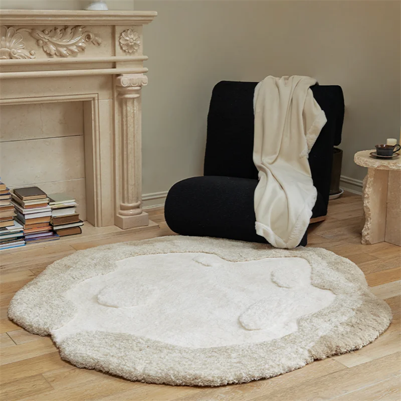 Irregular French Cream Round Carpet Living Room Thick Soft Rugs For Bedroom Decoration Home Cloakroom Floor Mat Modern Table Rug