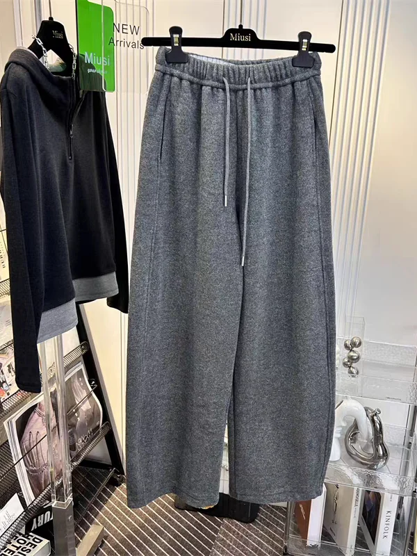 

Korean Sle Thiened Fce Lined Wide Leg Pants High Waist plus Size Casual Slimming Knife Pants Women's Winter Trousers