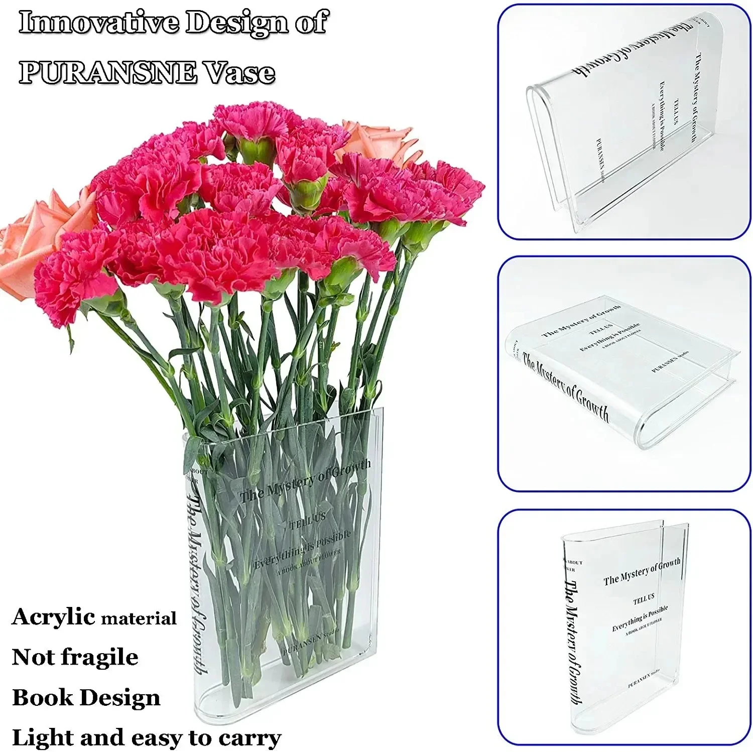 Book Vase French Transparent Acrylic Book-Shaped Vase Transparency European-Style Decoration for Living Room Hydroponic