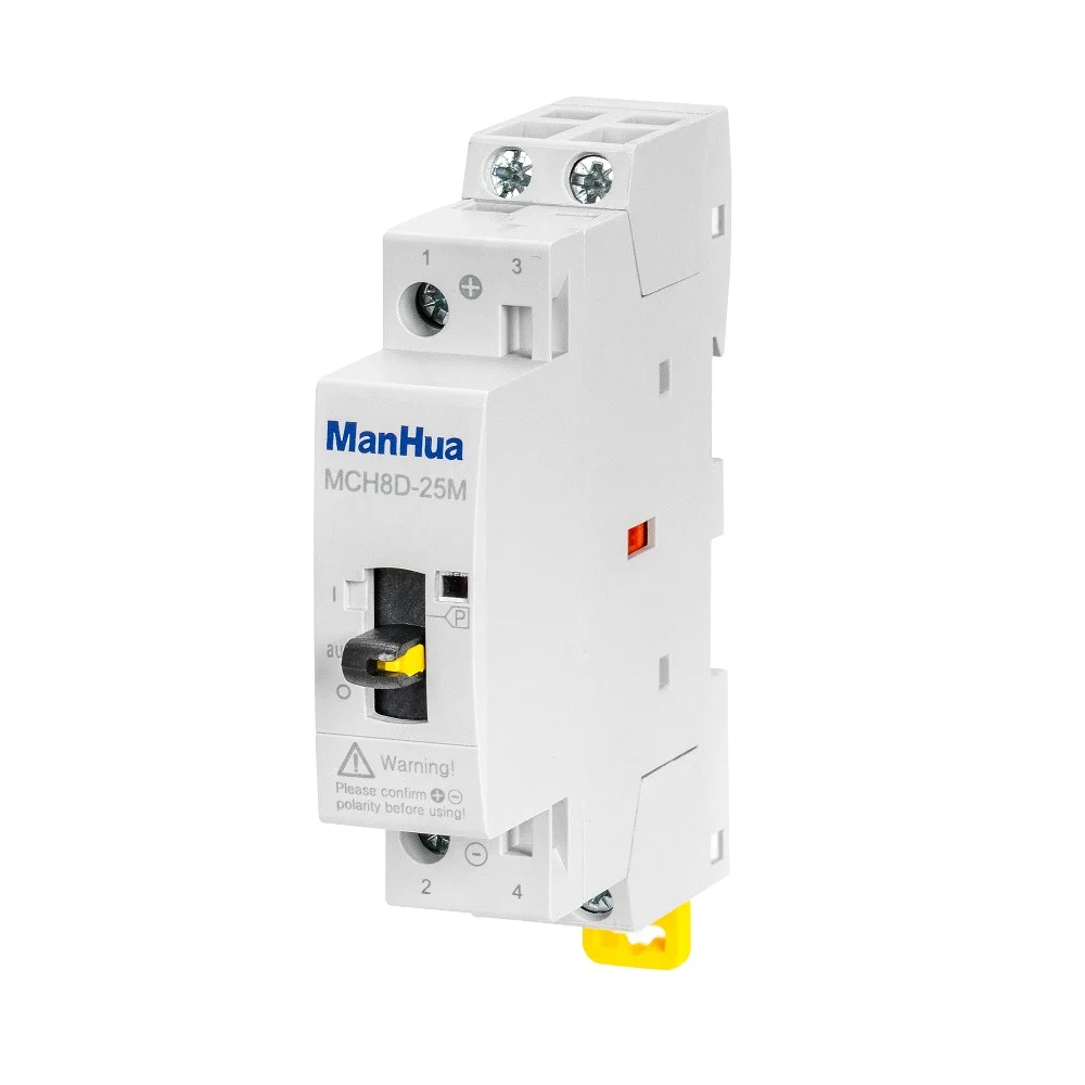 ManHua MCH8D-25M 2P 25A 12VDC 50/60HZ Din Rail Household DC Modular Contactor With Manual Control Switch