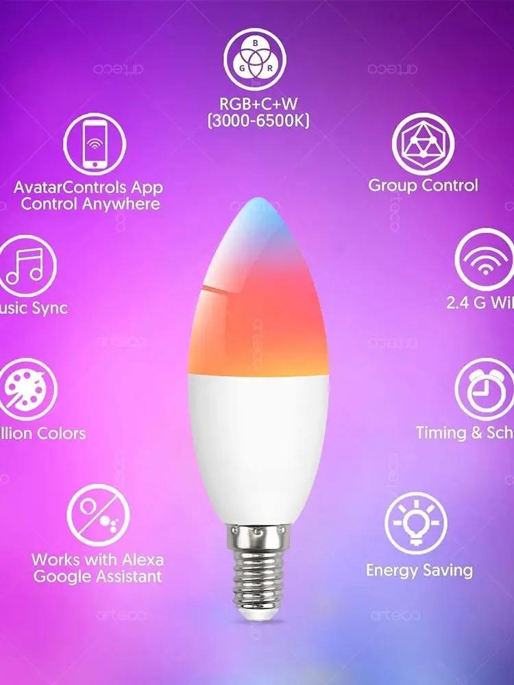 EWelink E14 LED-Birne WiFi Zigbee, dimmbare Kerzenlampe 3000–6500 K RGB, funktioniert mit Alexa Amazon Google Home Yandex Alice Smartthing