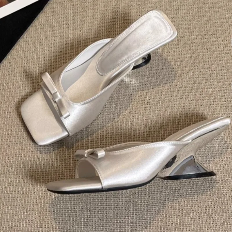 

Модные женские туфли-мюли с квадратным открытым носком, бантом, нескользящей подошвой и износостойкой подошвой