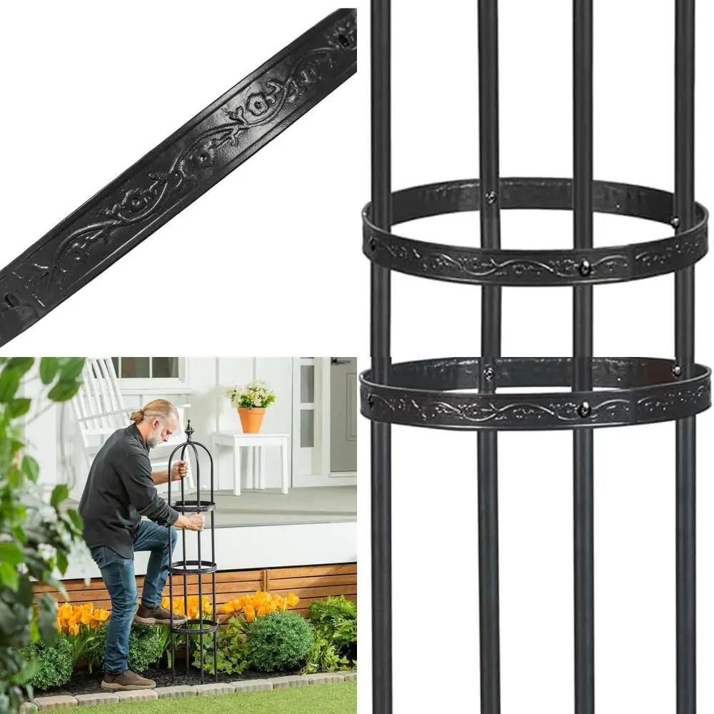 

5 ft Black Metal Climbing Plant Trellis - Indoor/Outdoor Floral Arch for Potted Plants