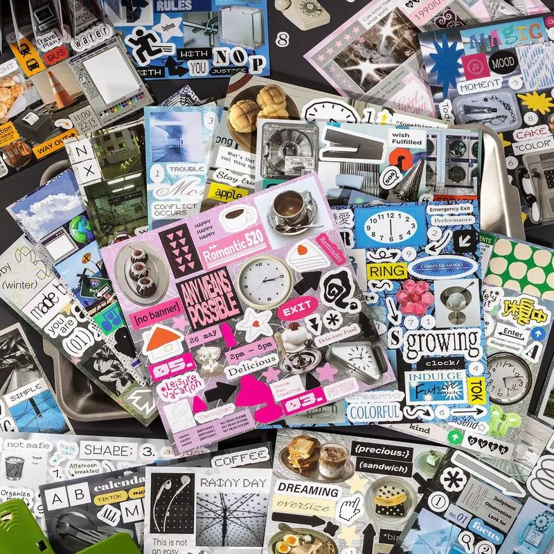 20Pcs Coated Paper Ordinary Moment Sticker Book, Daily Life Text Food Plant Decals for Junk Journal Scrapbooking DIY