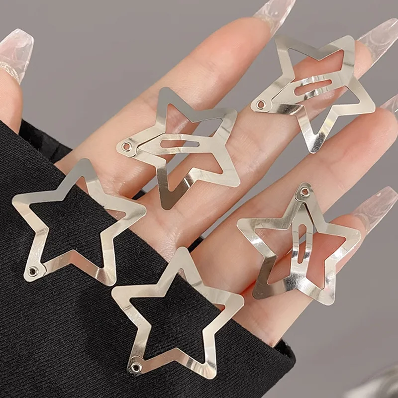 50PCS Y2K Silver Star Hair Clips for Girls Filigree Star Metal Snap Clip Women Simple BB Hairpins Barrettes Hair Accessories