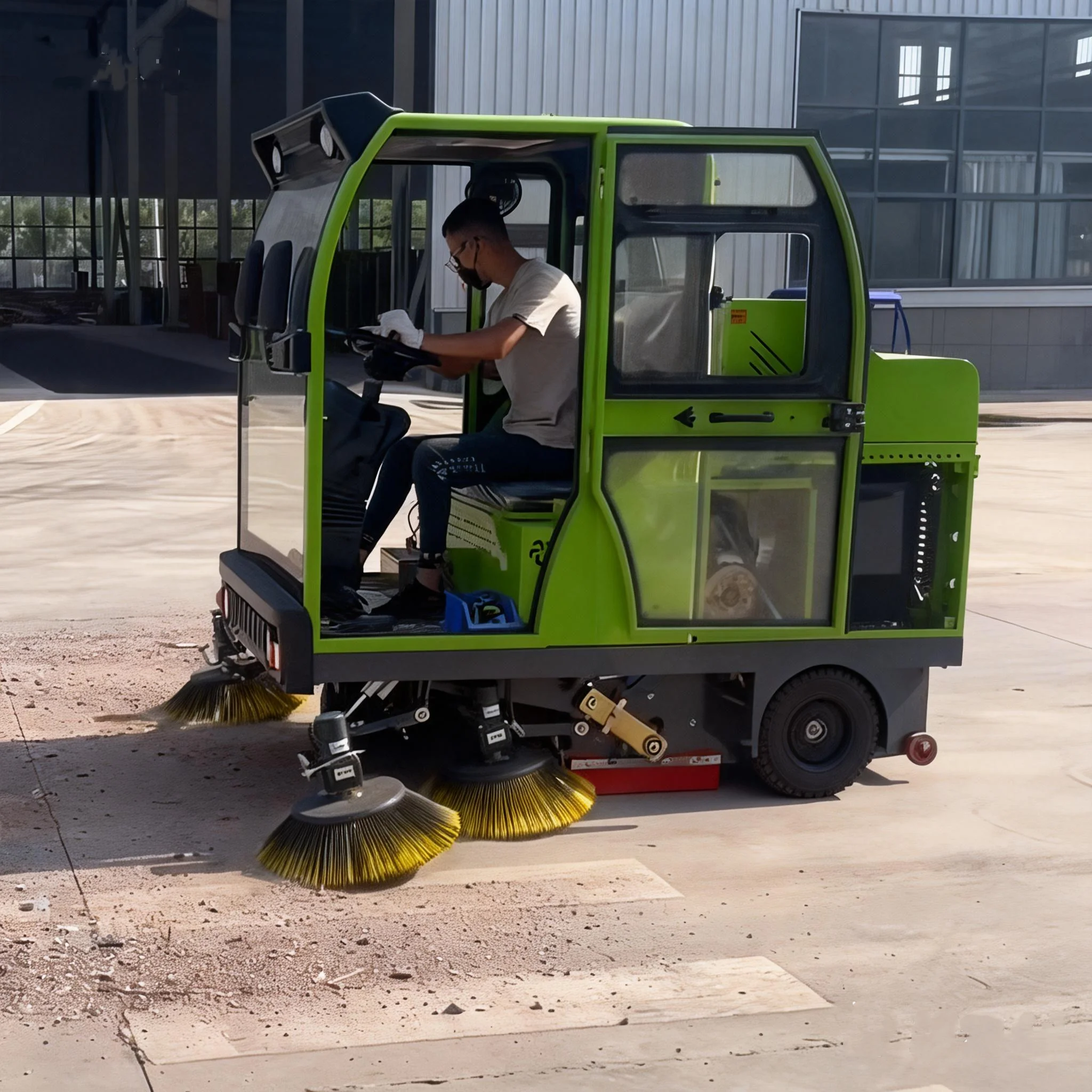 Enclosed Cab Street Sweeper Ride-On Cleaning Machine for Industrial Park Road Yard Outdoor Cleaning