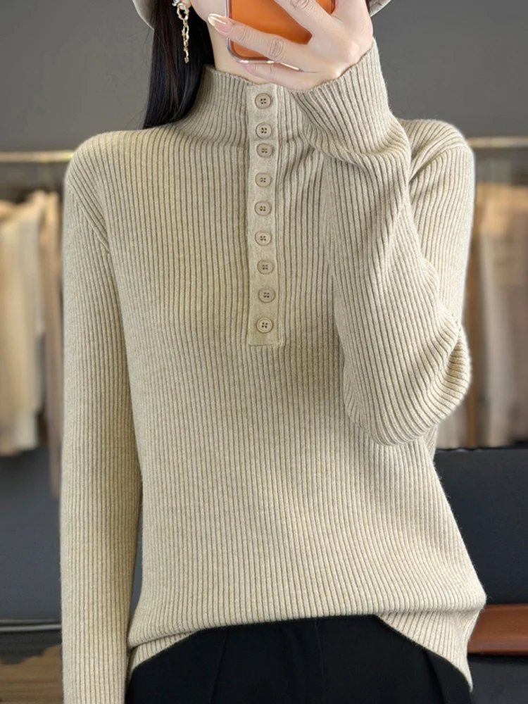 Sli feminino longo sve camisola de malha f gola alta gola média outono inverno base irt casual solto ajuste malha macia