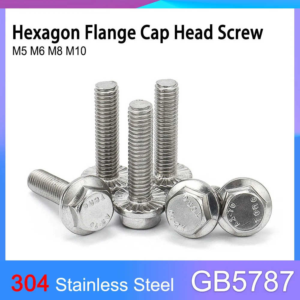 

GB5787 A2-70 304 Stainless Steel Hex Head Flange Cap Screws with Serrated M5 M6 M8 M10 M12 Hexagon Washer Head Bolt