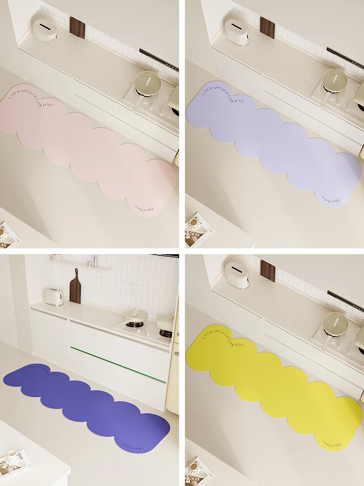 Tapis de cuisine style crème, imperméable, anti-huile, en PVC, couleur unie, aspect cuir, facile à nettoyer, anti-fatigue, paillasson