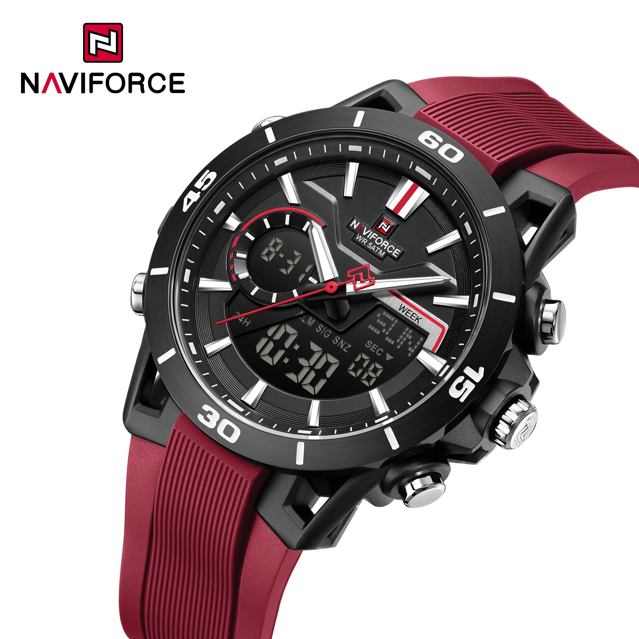 NAVIFORCE NF7135 Men's Dual TIme Watch Fashion Sport Water Resistant Countdown chronograph Alarm Clock