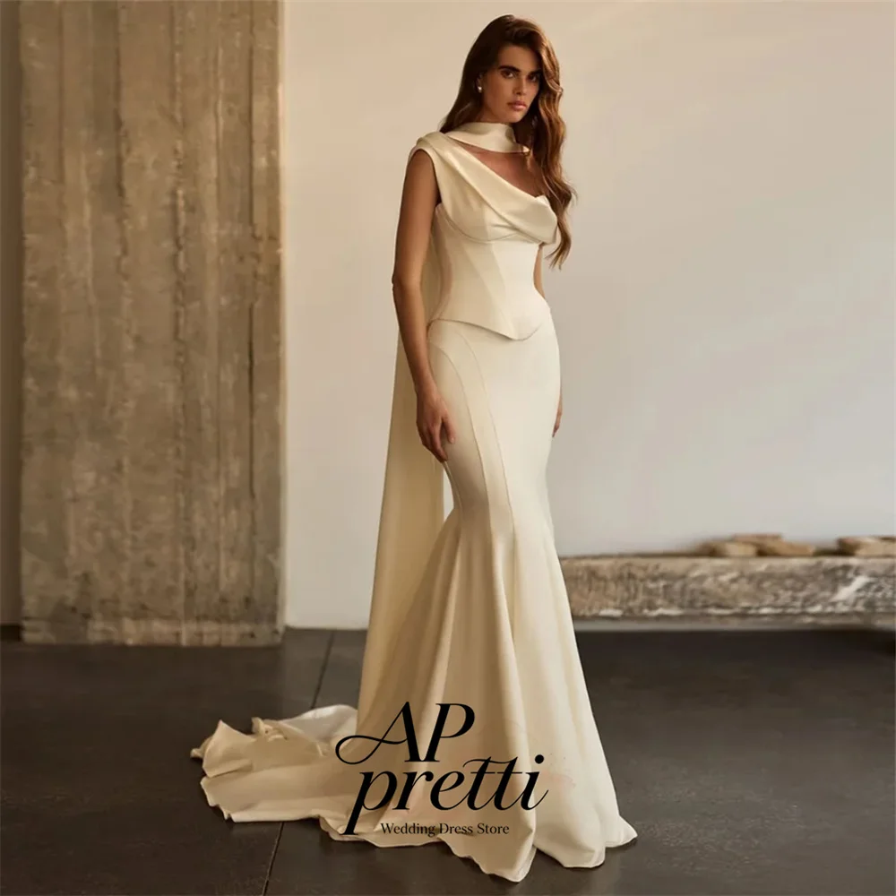 AP pretti Modern Off The Shoulder Mermaid Wedding Dresses For Woman Two Piece Satin Bridal Gown Customized Vestidos De Novia