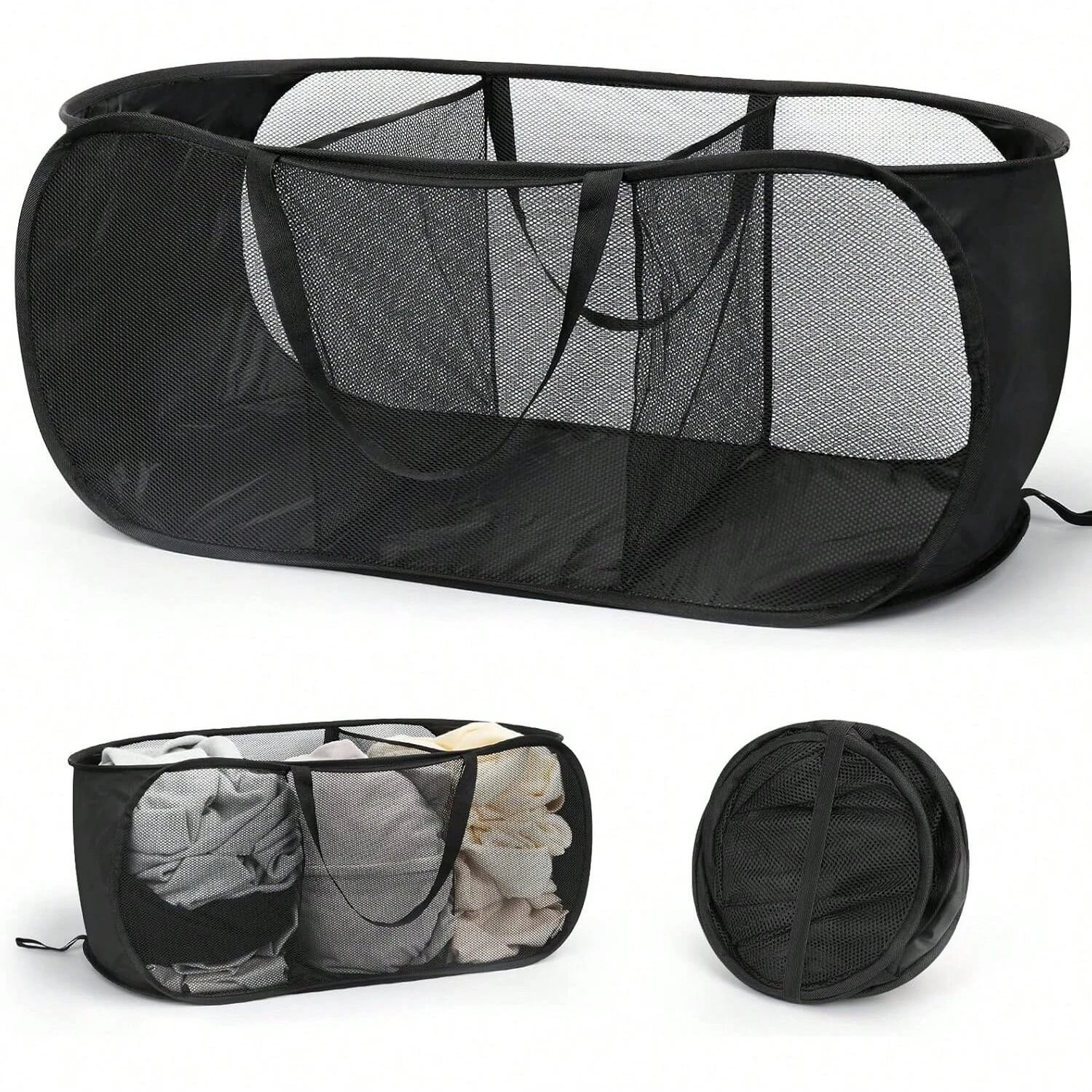 1pc Home Bathroom Mesh Storage Basket Shower Laundry Clothing Dirty Clothes Bag Foldable Portable Business Traval Basket