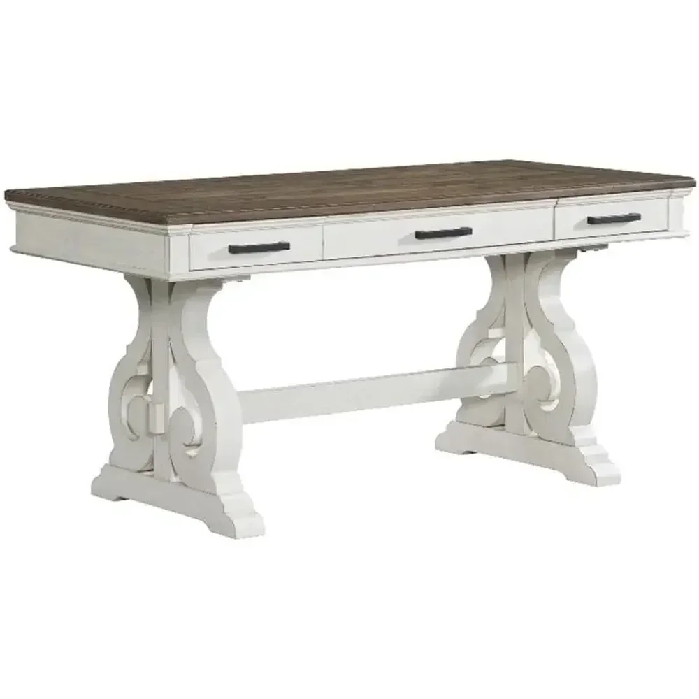 60 Wide Writing Desk in Rustic White and French Oak Finish
