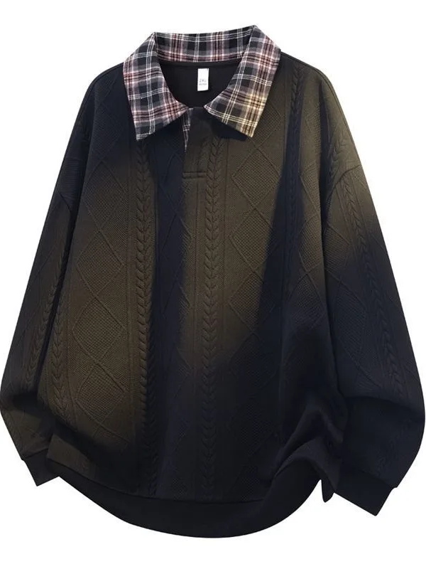 

Loose Long Sve Hoodie irt Collar Two-Piece Look Men's Casual Faion Autumn Spring Comfortable Breathable Polyester