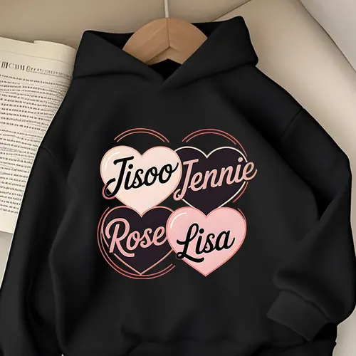 Imagen 2 del producto Sudadera con capucha de manga larga para hombre con estampado de letras Jisoo Jennie Rose Lisa para ropa juvenil