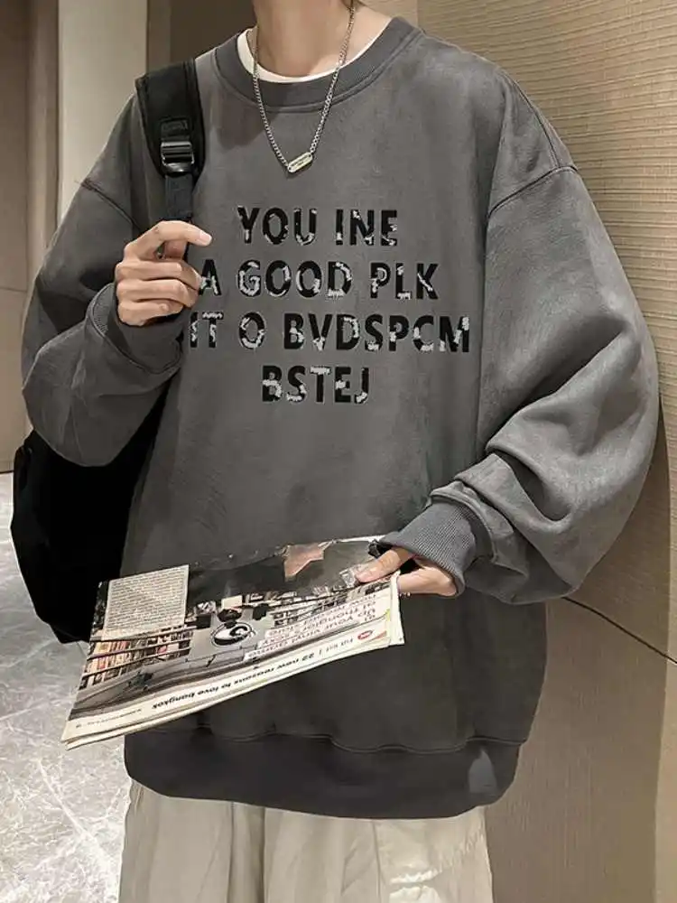 

Мужская толстовка с круглым вырезом в американском стиле, с длинным рукавом, базовая, весенне-осенняя, модная, брендовая, ретро-куртка из замши для подростков