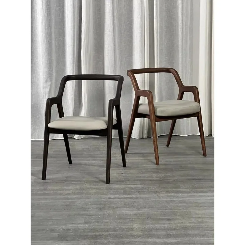 Sleek Design Contemporary Homes Luxury Modern Solid Timber Armchair Customized PU Leather Dining Accent Chair for Villa Cafe