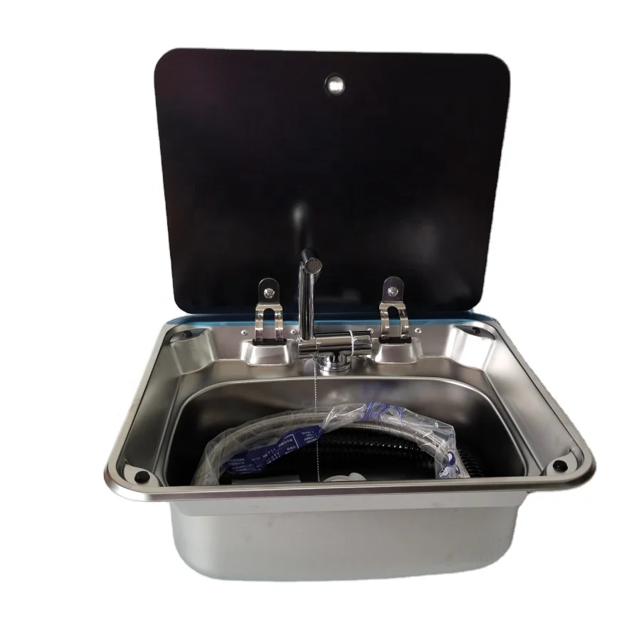 Dasheng Trailer RV Caravan 304 Stainless Steel Kitchen Sink With Glass Cover And Hot/Cold Folding Faucet