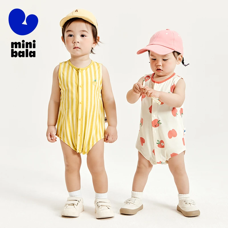 Mini Bala Infant Onesie Unisex Children Pure Cotton Soft Onesie for Summer Babies Skin-Friendly Cute Creeper