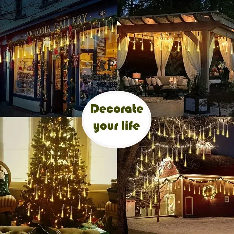Meteor Shower Rain String Lights EU Plug LED Lights Street Christmas Decorations for Home Outdoor Wedding New Year