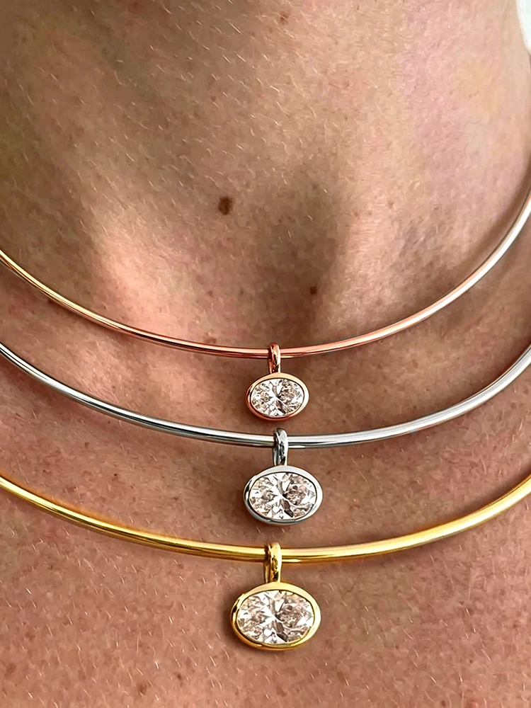 BXINY 2-4 Karat Ost-West Oval Geschliffener Moissanit Collier-Halskette S925 Silber Fassung Solitär-Diamant-Anhänger Geschenk-Schmuck