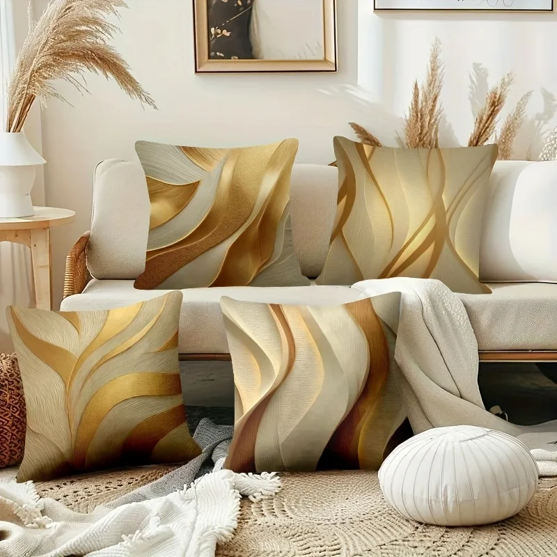 Modern Luxury Gold Cushion Covers Double-Sided Pillowcases Set of 4 Elegant Texture Decorative Cases for Patio Sofa