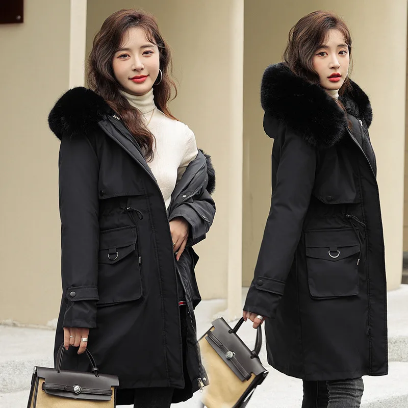 

Parkas Unisex Womens Autumn Commuting Collared Contrasting Drawstring Elegant Feminine Splice Attractive Ladies Neck Coat Trendy