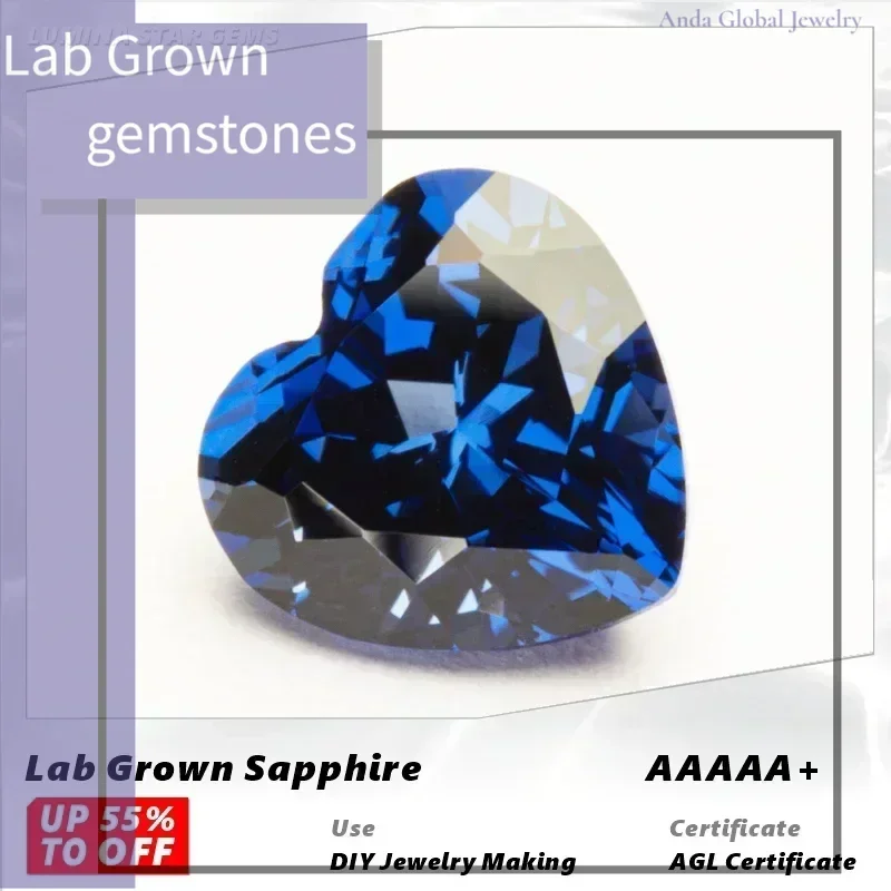 

L-LabGrown сапфир в форме сердца королевский синий цвет VVS1 камень для подвески Diy усовершенствованное кольцо для изготовления ювелирных изделий на выбор сертификат AGL