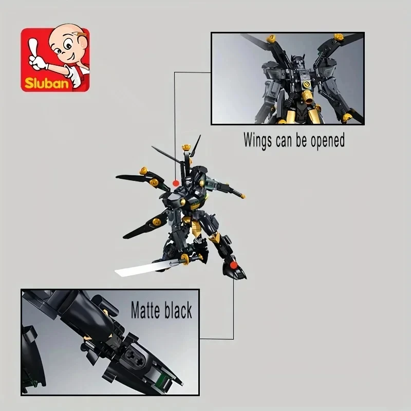 Sluban 534PCS Black Warrior Mech Robot Building Blocks Joint Movable Action Figure Model Bricks Desktop Display Kids Toys Gifts