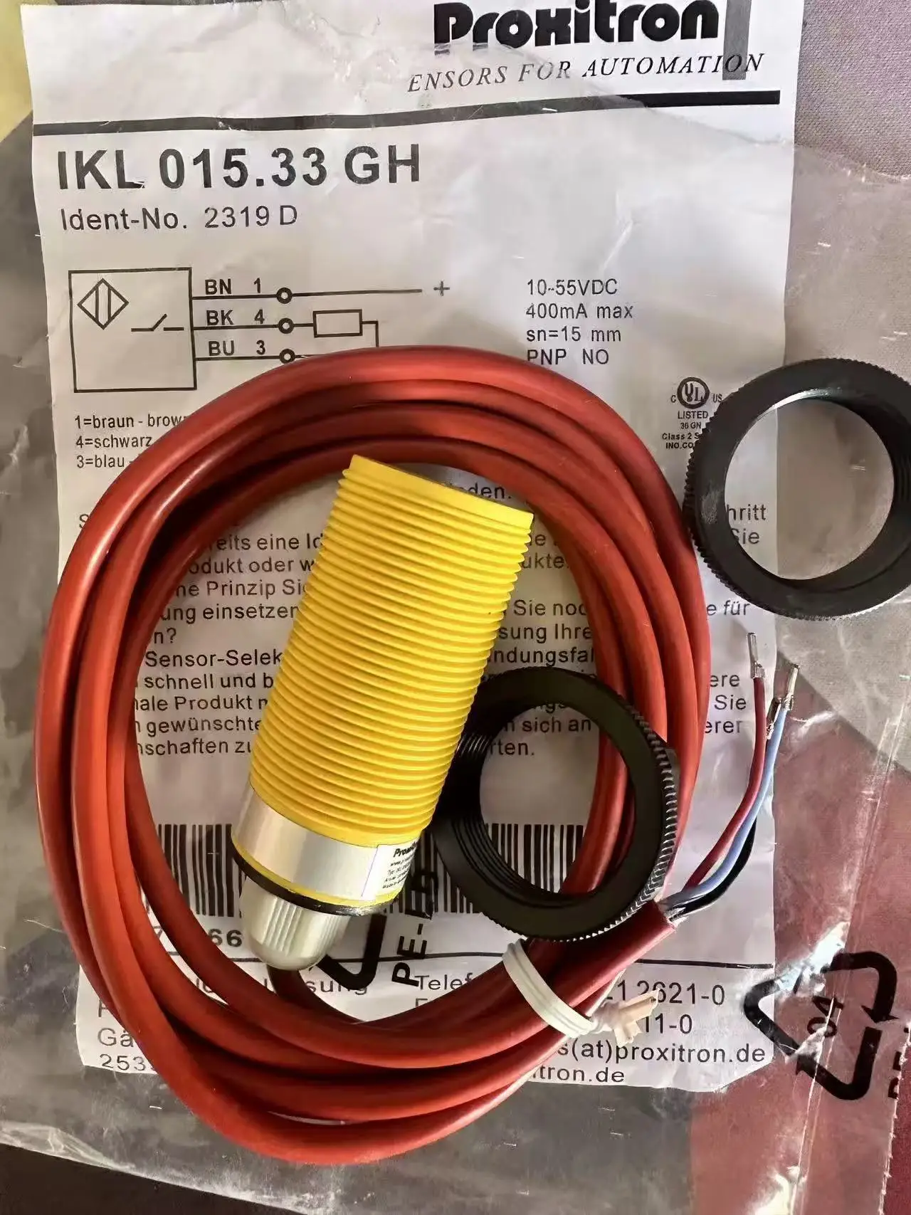 Interruptor de proximidad resistente a altas temperaturas IKL 015.33 GH S4 Interruptor de proximidad con cable de 2 metros