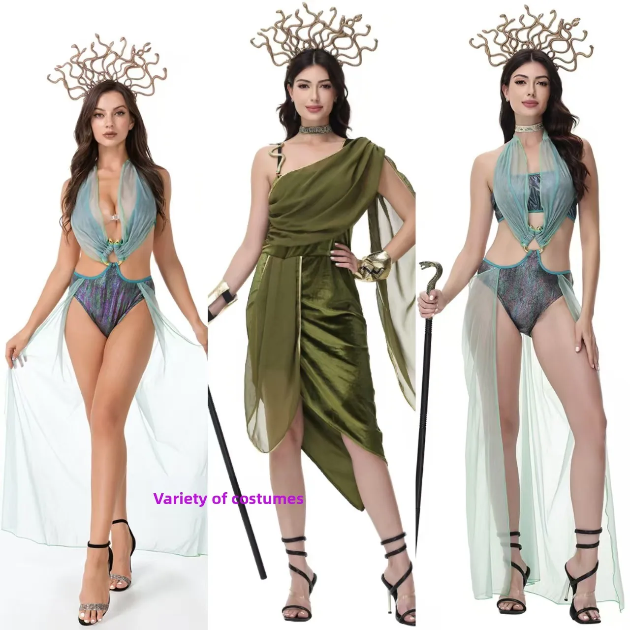 loween Snake Queen Siren Witch Costume Ancient Mythology Cos Medusa Play Dr Women's Ethnic Stage Clothing