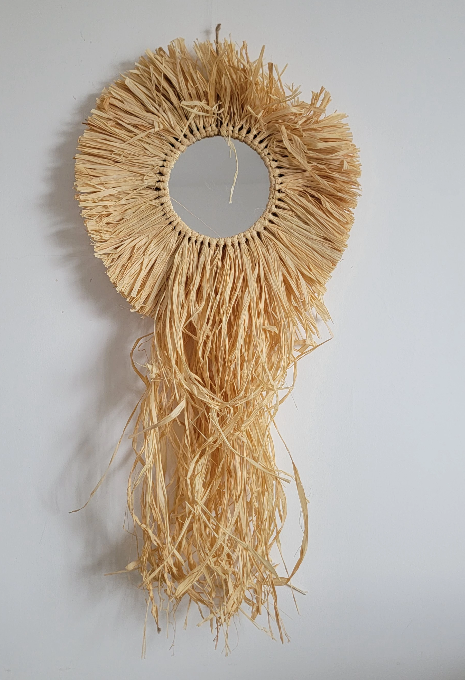 

BIG SIZE RAFFIA DECORATION MIRROR-HANDMADE -natural fiber-WALL DECORATIONS WEAVING