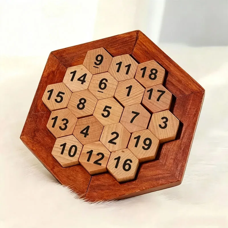 Hexagon Number Puzzle Wooden Montessori Educational Logical Thinking Toys Math Games For Kids And Adults IQ Test Challenge