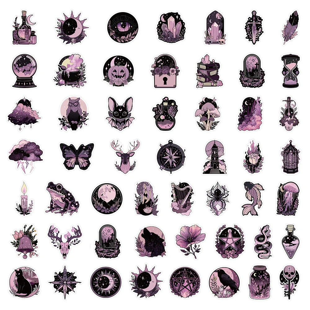 10/30/50pcs Cartoon Dark Purple Gothic Style Stickers Aesthetic DIY Skateboard Phone Helmet Laptop Cool Graffiti Decals Toy Gift view 6