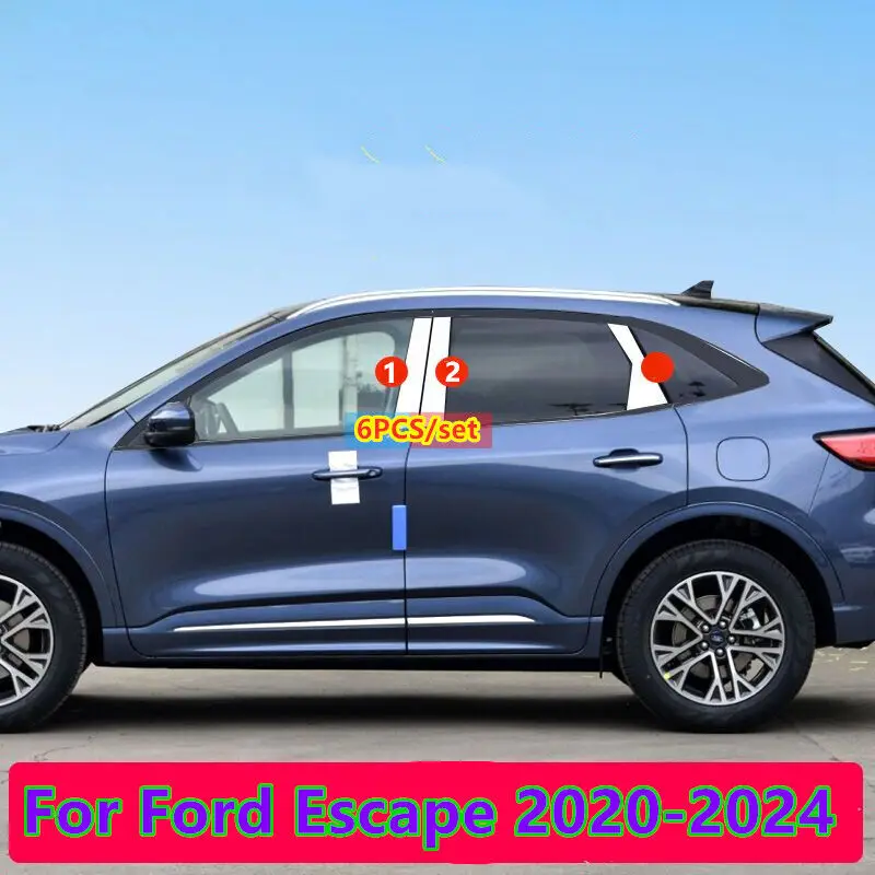 6X Stainless Window Center Post Pillar Cover Trim For Ford Escape 2020-2024