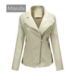 Abrigo de cuero PU para mujer, chaqueta de motorista Retro informal, cortavientos de moda, chaquetas de motocicleta, ropa de otoño